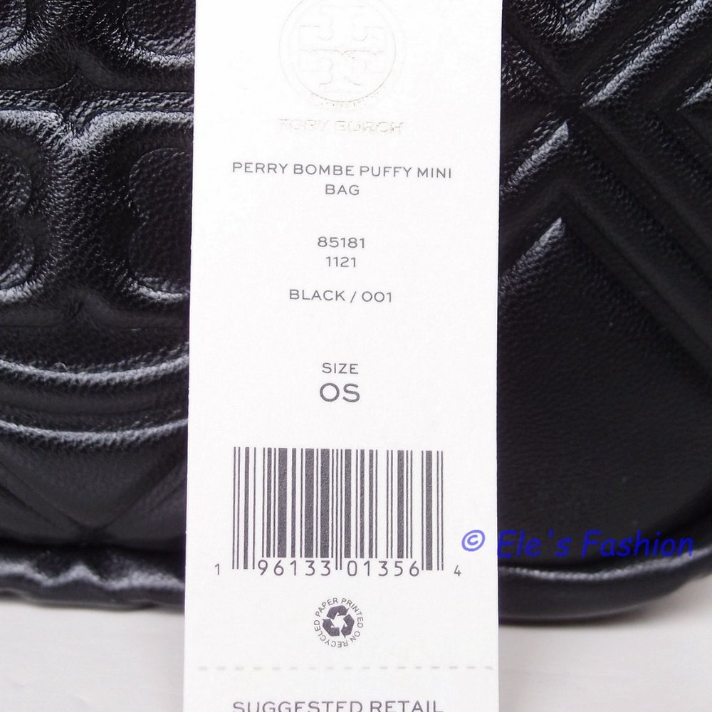 ❤️ NWT Tory Burch Perry Bombe Mini Puffy Leather Crossbody Bag BLACK Authentic - Picture 13 of 14